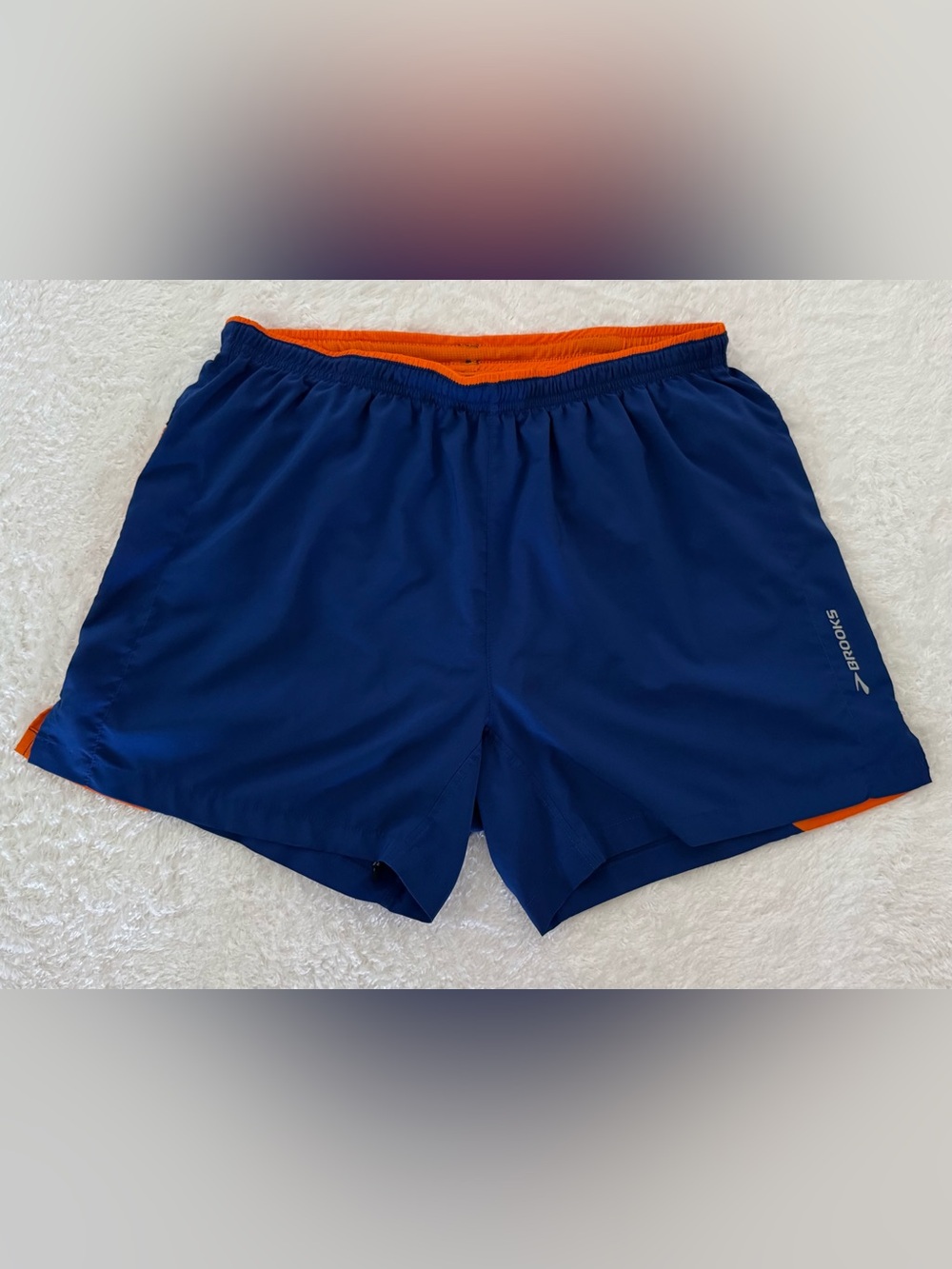 Brooks Equilibrium blue/orange size Small running shorts w/ brief liner 5-in